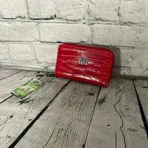Badgley Mischka Red Croco Coin Credit Card Holder Wallet Billfold New with Tag
